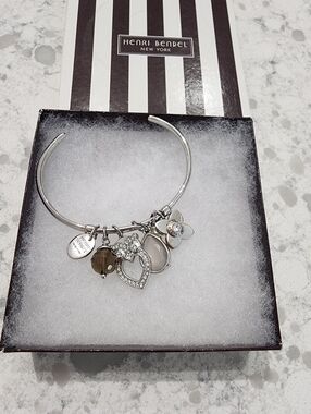 Henri Bendel Silver Charm Cuff Bracelet with Gray, Pearl & Smoky Accents